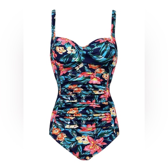 EKOUAER modest twist front shirred middle tummy control one piece swimsuit - Picture 2 of 9